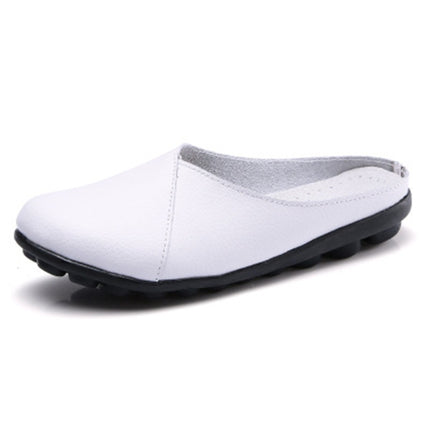 Casual Half Drag Lazy Shoes Shallow Mouth Peas Shoes for Women (Color:White Size:35)-garmade.com