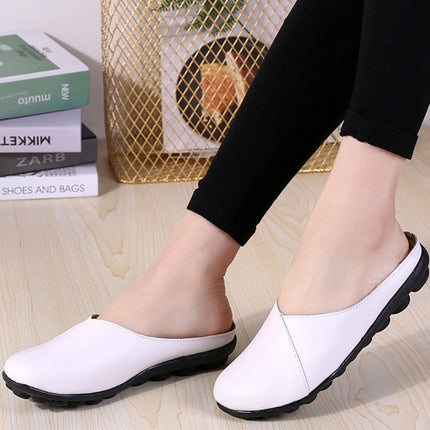 Casual Half Drag Lazy Shoes Shallow Mouth Peas Shoes for Women (Color:White Size:35)-garmade.com