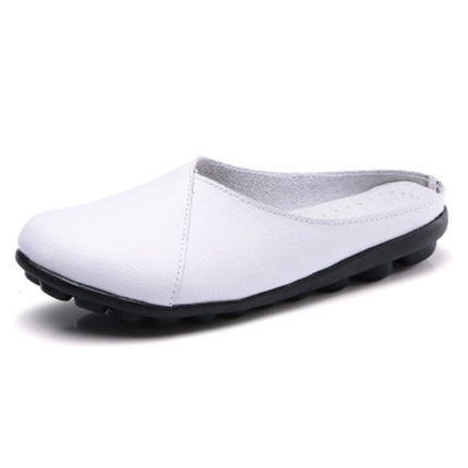Casual Half Drag Lazy Shoes Shallow Mouth Peas Shoes for Women (Color:White Size:36)-garmade.com