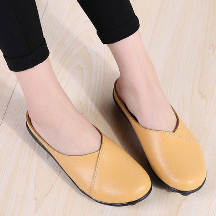 Casual Half Drag Lazy Shoes Shallow Mouth Peas Shoes for Women (Color:Yellow Size:36)-garmade.com