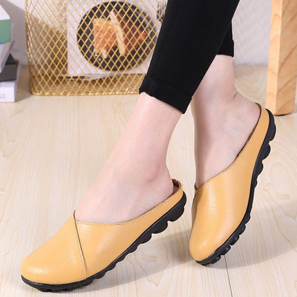 Casual Half Drag Lazy Shoes Shallow Mouth Peas Shoes for Women (Color:Yellow Size:36)-garmade.com