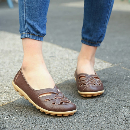 Hollow Woven Casual Nurse Shoes Cover Foot Peas Shoes for Women (Color:Brown Size:35)-garmade.com