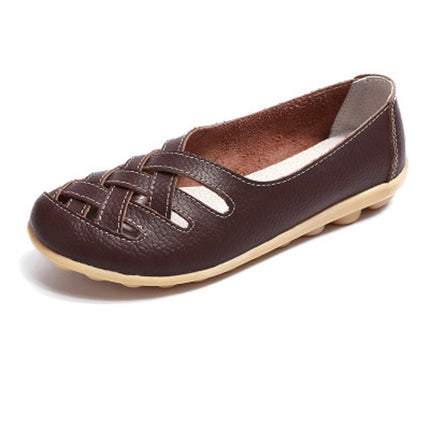 Hollow Woven Casual Nurse Shoes Cover Foot Peas Shoes for Women (Color:Brown Size:36)-garmade.com