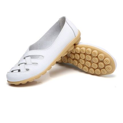 Hollow Woven Casual Nurse Shoes Cover Foot Peas Shoes for Women (Color:White Size:35)-garmade.com