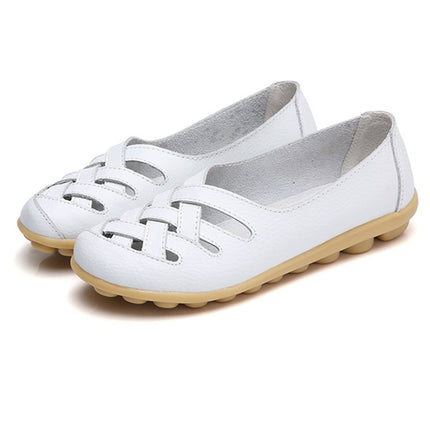 Hollow Woven Casual Nurse Shoes Cover Foot Peas Shoes for Women (Color:White Size:35)-garmade.com