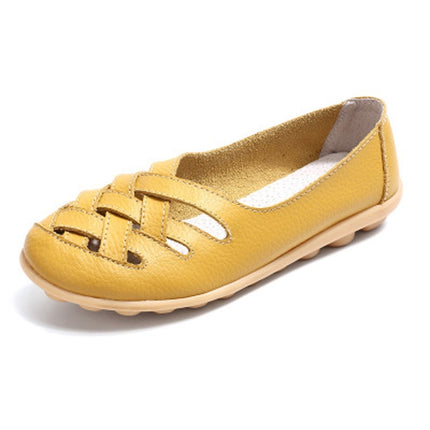 Hollow Woven Casual Nurse Shoes Cover Foot Peas Shoes for Women (Color:Yellow Size:35)-garmade.com