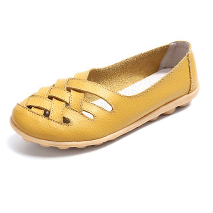 Hollow Woven Casual Nurse Shoes Cover Foot Peas Shoes for Women (Color:Yellow Size:35)-garmade.com