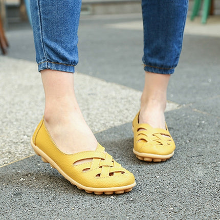 Hollow Woven Casual Nurse Shoes Cover Foot Peas Shoes for Women (Color:Yellow Size:35)-garmade.com