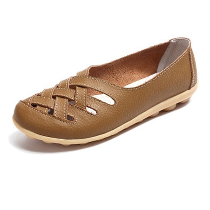 Hollow Woven Casual Nurse Shoes Cover Foot Peas Shoes for Women (Color:Khaki Size:35)-garmade.com