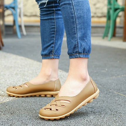 Hollow Woven Casual Nurse Shoes Cover Foot Peas Shoes for Women (Color:Khaki Size:35)-garmade.com