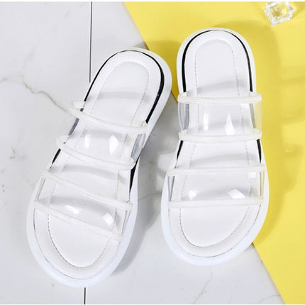 Lightweight Casual Non-slip Wear-resistant Transparent Jelly Simple Slippers Sandals for Women (Color:White Size:36)-garmade.com