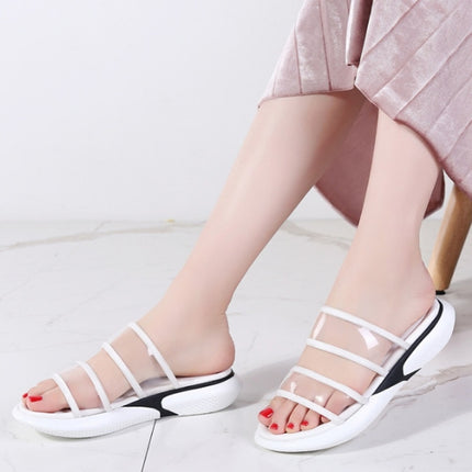 Lightweight Casual Non-slip Wear-resistant Transparent Jelly Simple Slippers Sandals for Women (Color:White Size:36)-garmade.com
