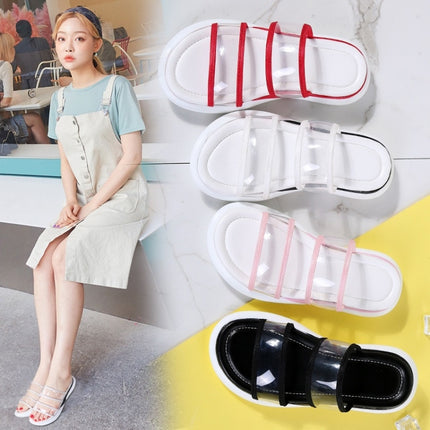 Lightweight Casual Non-slip Wear-resistant Transparent Jelly Simple Slippers Sandals for Women (Color:White Size:38)-garmade.com