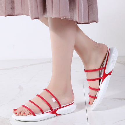 Lightweight Casual Non-slip Wear-resistant Transparent Jelly Simple Slippers Sandals for Women (Color:Red Size:36)-garmade.com