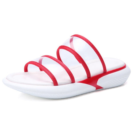 Lightweight Casual Non-slip Wear-resistant Transparent Jelly Simple Slippers Sandals for Women (Color:Red Size:37)-garmade.com