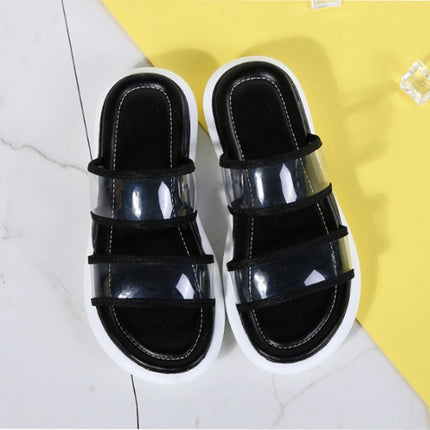 Lightweight Casual Non-slip Wear-resistant Transparent Jelly Simple Slippers Sandals for Women (Color:Black Size:37)-garmade.com