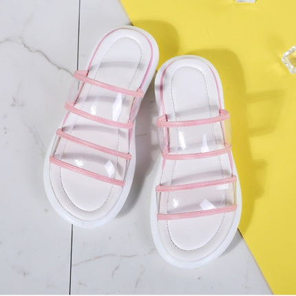 Lightweight Casual Non-slip Wear-resistant Transparent Jelly Simple Slippers Sandals for Women (Color:Pink Size:35)-garmade.com
