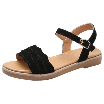 Suede Flat Bottom Non-slip Wearable Lightweight Sandals for Women (Color:Black Size:36)-garmade.com