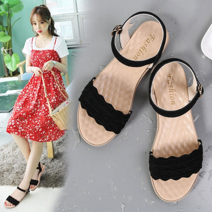 Suede Flat Bottom Non-slip Wearable Lightweight Sandals for Women (Color:Black Size:37)-garmade.com