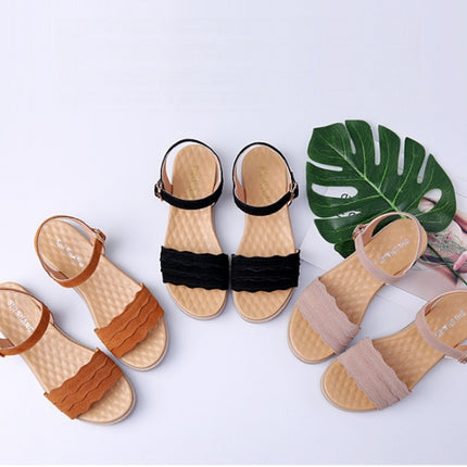 Suede Flat Bottom Non-slip Wearable Lightweight Sandals for Women (Color:Black Size:37)-garmade.com