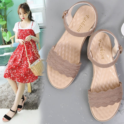 Suede Flat Bottom Non-slip Wearable Lightweight Sandals for Women (Color:Khaki Size:35)-garmade.com
