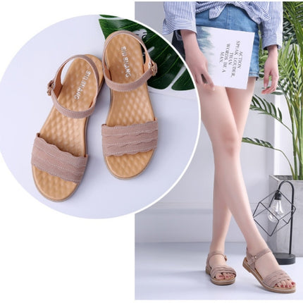 Suede Flat Bottom Non-slip Wearable Lightweight Sandals for Women (Color:Khaki Size:35)-garmade.com