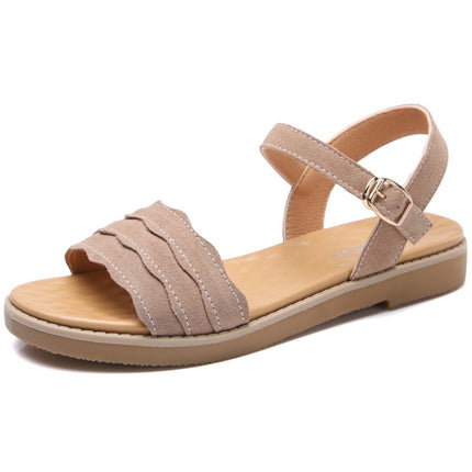 Suede Flat Bottom Non-slip Wearable Lightweight Sandals for Women (Color:Khaki Size:37)-garmade.com