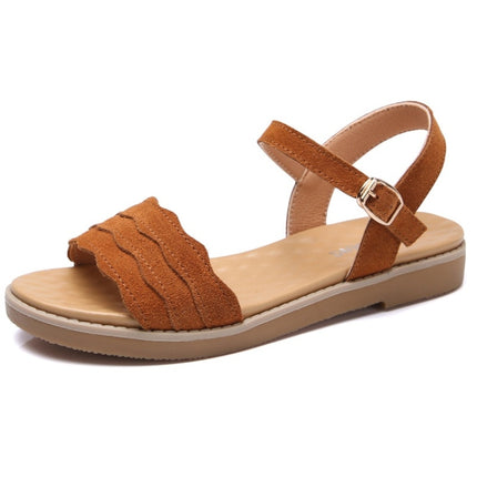 Suede Flat Bottom Non-slip Wearable Lightweight Sandals for Women (Color:Brown Size:36)-garmade.com