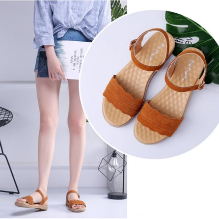 Suede Flat Bottom Non-slip Wearable Lightweight Sandals for Women (Color:Brown Size:37)-garmade.com