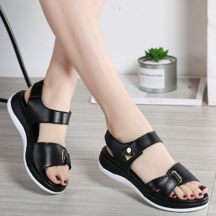 Simple and Versatile Non-slip Wear-resistant Flat Bottom Sandals for Women (Color:Black Size:35)-garmade.com