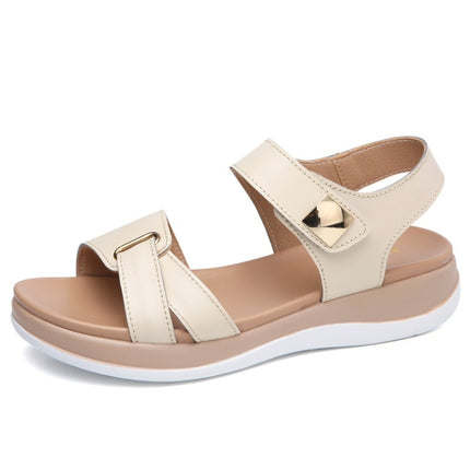 Simple and Versatile Non-slip Wear-resistant Flat Bottom Sandals for Women (Color:Beige Size:35)-garmade.com