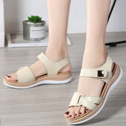 Simple and Versatile Non-slip Wear-resistant Flat Bottom Sandals for Women (Color:Beige Size:35)-garmade.com