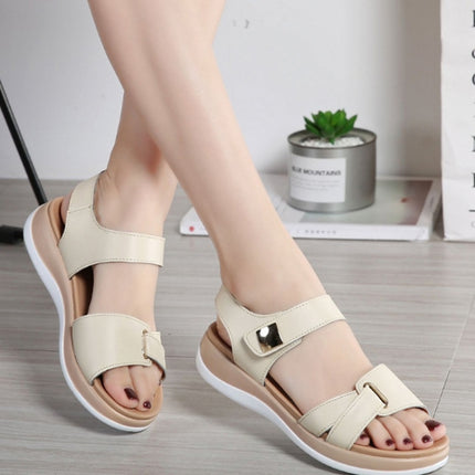 Simple and Versatile Non-slip Wear-resistant Flat Bottom Sandals for Women (Color:Beige Size:36)-garmade.com