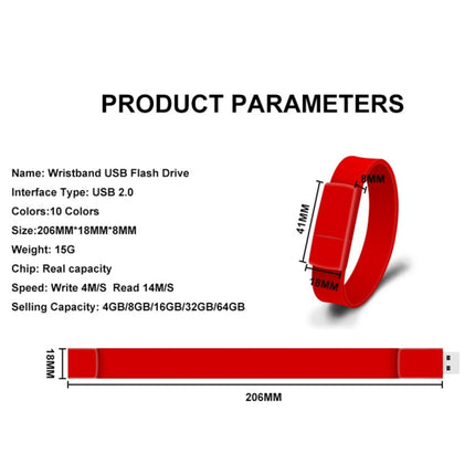 MicroDrive 16GB USB 2.0 Fashion Bracelet Wristband U Disk (Red)-garmade.com
