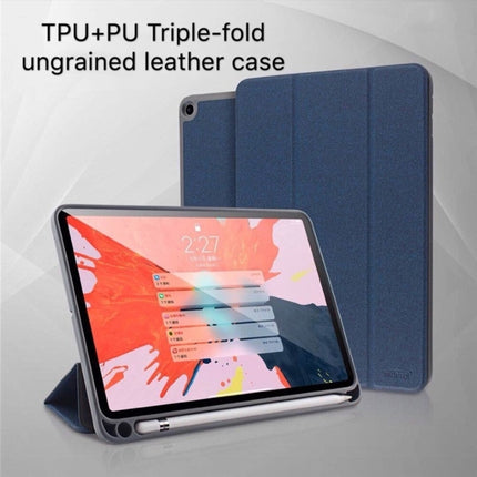 Mutural Exquisite Series Cloth Texture Magnet Horizontal Flip TPU + PU Leather Case for iPad mini 5 / mini 4, with 3-Fold Holder & Pen Slot(Blue)-garmade.com