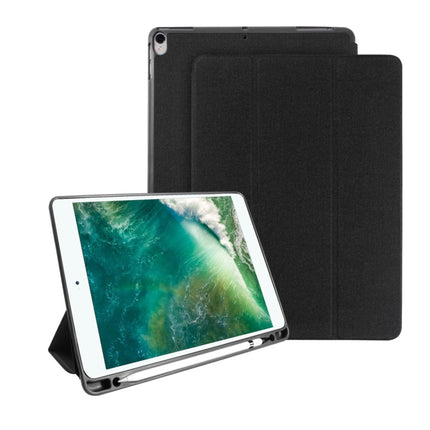 Mutural Exquisite Series Cloth Texture PU+TPU Leather Case for iPad Pro 10.5 inch, with 3-Fold Holder & Pen Slot & Sleep & Wake-up Function(Black)-garmade.com