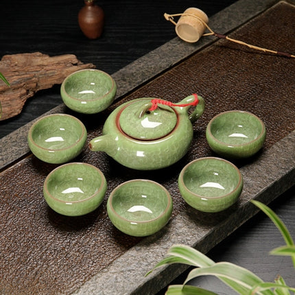 7 in 1 Ceramic Tea Set Ice Crack Glaze Kung Fu Teaware Set(Jade Green)-garmade.com
