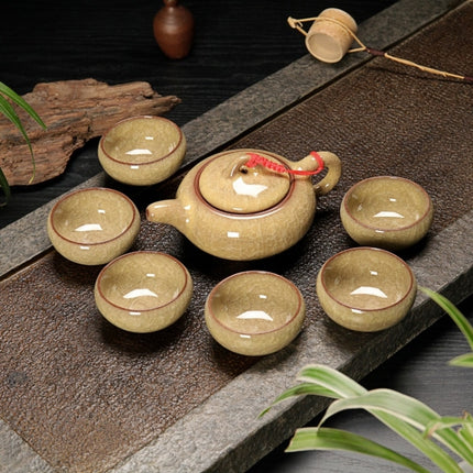 7 in 1 Ceramic Tea Set Ice Crack Glaze Kung Fu Teaware Set (Yellow)-garmade.com