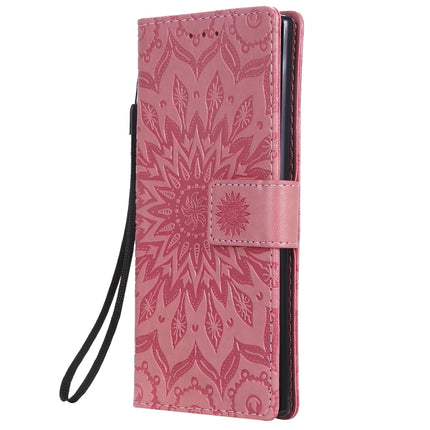 Pressed Printing Sunflower Pattern Horizontal Flip PU Leather Case for Galaxy Note 10, with Holder & Card Slots & Wallet & Lanyard (Pink)-garmade.com