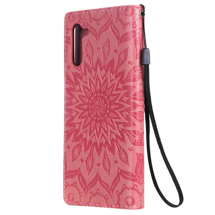 Pressed Printing Sunflower Pattern Horizontal Flip PU Leather Case for Galaxy Note 10, with Holder & Card Slots & Wallet & Lanyard (Pink)-garmade.com