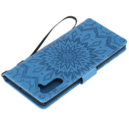 Pressed Printing Sunflower Pattern Horizontal Flip PU Leather Case for Galaxy Note 10, with Holder & Card Slots & Wallet & Lanyard (Blue)-garmade.com