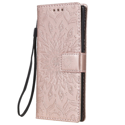 Pressed Printing Sunflower Pattern Horizontal Flip PU Leather Case for Galaxy Note 10, with Holder & Card Slots & Wallet & Lanyard (Rose Gold)-garmade.com