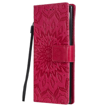 Pressed Printing Sunflower Pattern Horizontal Flip PU Leather Case for Galaxy Note 10, with Holder & Card Slots & Wallet & Lanyard (Red)-garmade.com