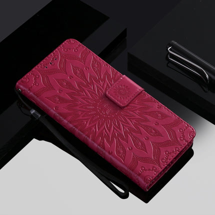 Pressed Printing Sunflower Pattern Horizontal Flip PU Leather Case for Galaxy Note 10, with Holder & Card Slots & Wallet & Lanyard (Red)-garmade.com