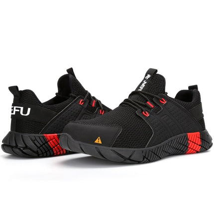 Jiefu Anti Smash And Stab Resistant Lightweight Breathable Anti Odor Flying Fabric Safety Shoes (Color:Black Size:36)-garmade.com