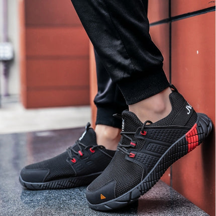 Jiefu Anti Smash And Stab Resistant Lightweight Breathable Anti Odor Flying Fabric Safety Shoes (Color:Black Size:36)-garmade.com