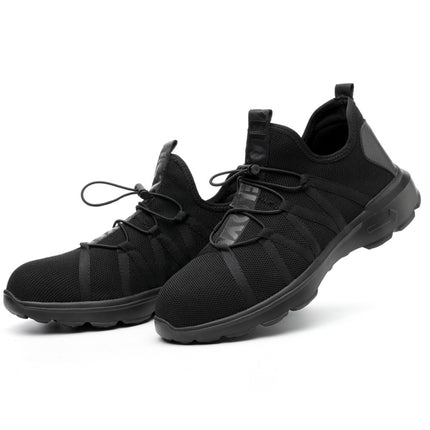 Jiefu Light And Breathable Flying Fabric All Black Anti Smashing And Anti Piercing Electrical Insulation Protection Safety Shoes (Color:Black Size:36)-garmade.com