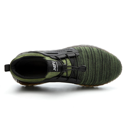 Jiefu Flying Knitted Air Permeable Insulating Steel Head Anti Smashing Shoes Anti Piercing Safety Labor Protection Shoes (Color:Green Size:36)-garmade.com