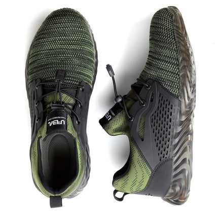 Jiefu Flying Knitted Air Permeable Insulating Steel Head Anti Smashing Shoes Anti Piercing Safety Labor Protection Shoes (Color:Green Size:38)-garmade.com