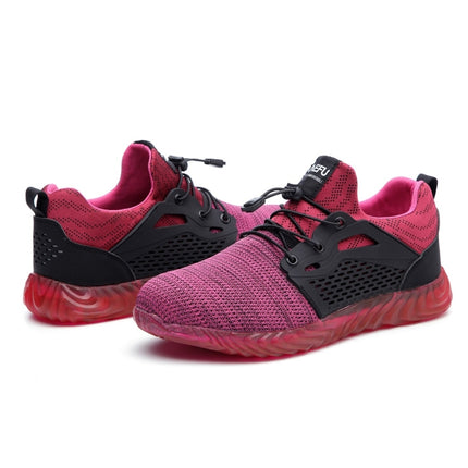 Jiefu Flying Knitted Air Permeable Insulating Steel Head Anti Smashing Shoes Anti Piercing Safety Labor Protection Shoes (Color:Rose Red Size:36)-garmade.com